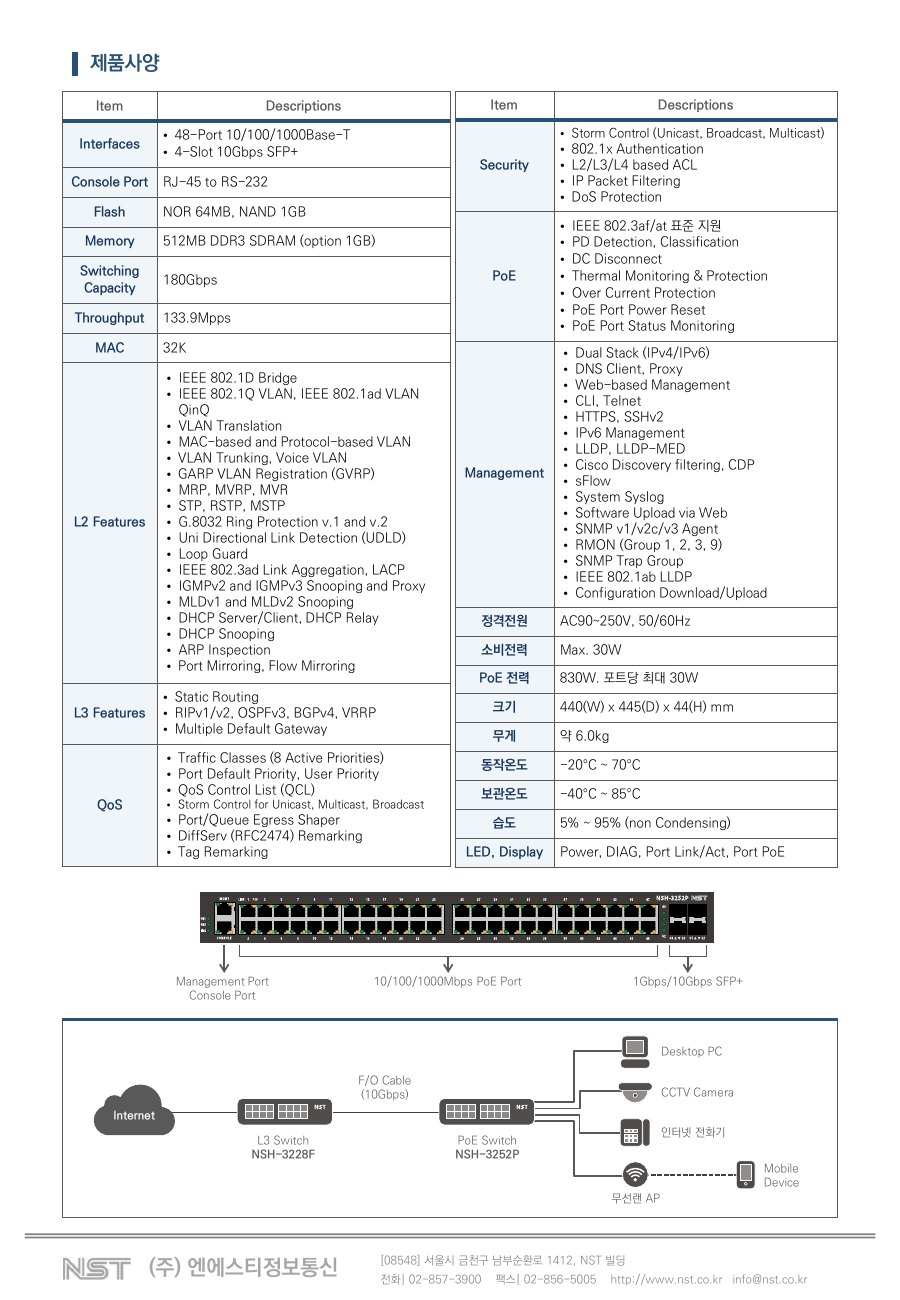 NST NSH-3252P 48포트 기가비트 L3 PoE 스위치 + 4 10G SFP+ 상세 이미지 6